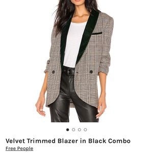 Plaid Velvet Trim Blazer Free People